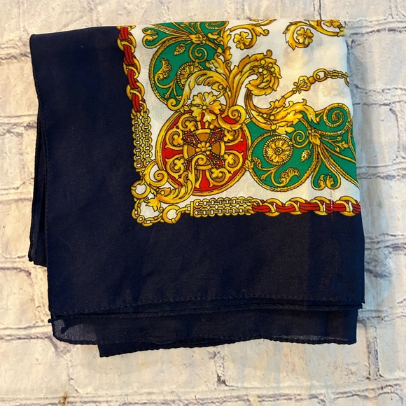 REGENCY STYLE NAVY BOARDER MULTI COLORS WITH POCKET WATCHES POLYESTER SCARF - Picture 3 of 5